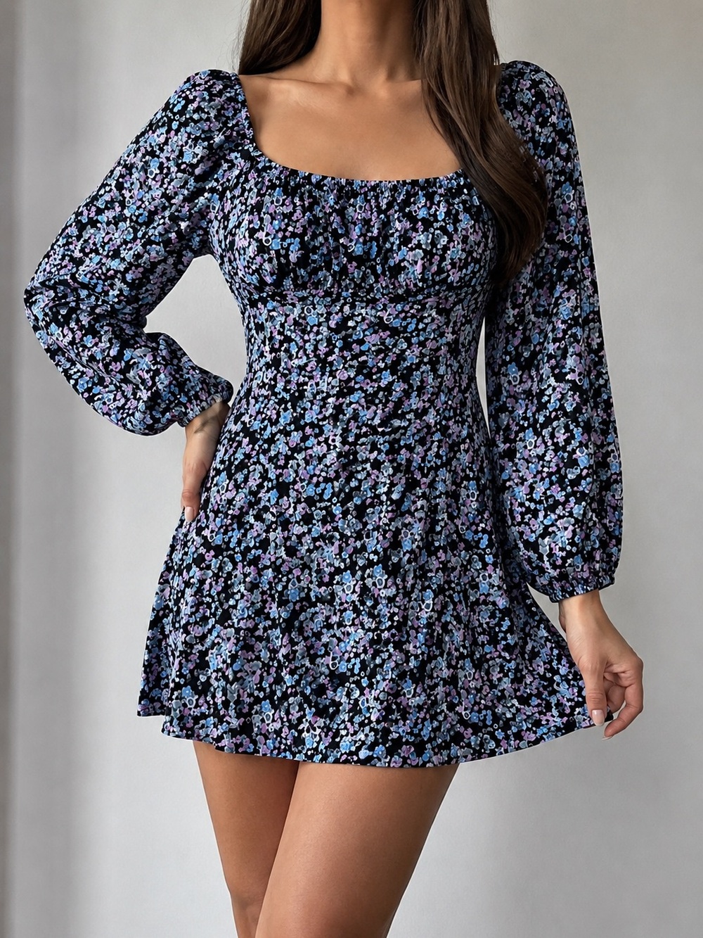 Princess Polly Floral Smocked Mini Dress Puff Sleeve Cottagecore Black US 10